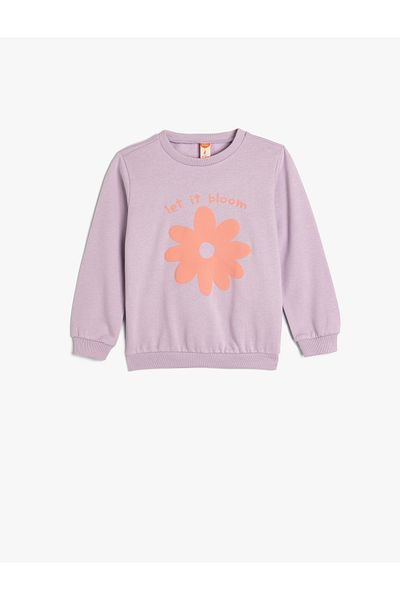 Koton Crew Neck Cotton Ribbed Floral Long Sleeve Sweatshirt