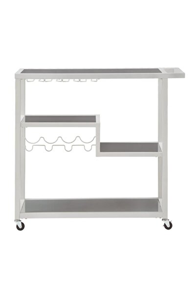 MERZANA Beyaz Servis Ve Sunum Arabası, Ayna Raflı Servis Arabası