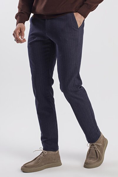 Jakamen Lacivert Comfort Fit Pamuklu Yan Cep Pantolon