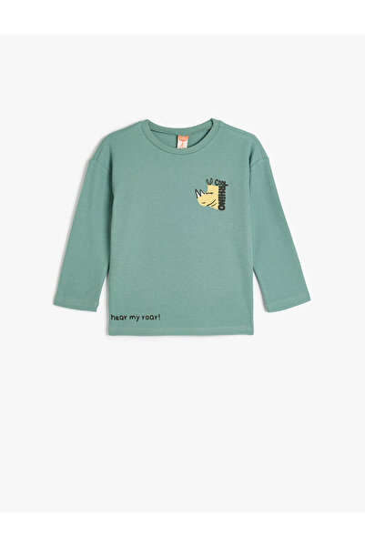 Koton Tişört Uzun Kollu Bisiklet Yaka Dokulu Gergedan Baskı Detaylı