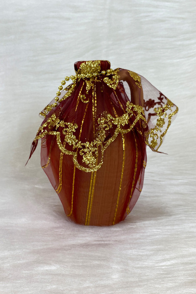 ZEYMERADE Bordo Testi, Süslü Gelin Damat Kına Gecesi Testisi, Düğün Kına Küpü, Toprak Testi