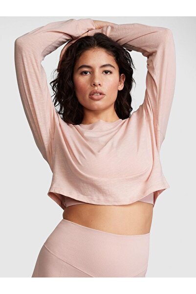 PINK Premium Pamuklu Crop Uzun Kollu Tişört