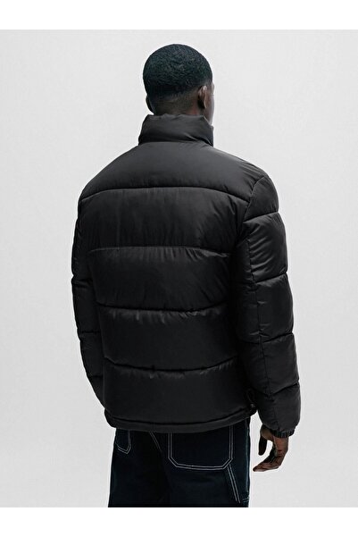 HUGO Men's Stand Collar Hidden Zipper Puffer Black Jacket 50505904 -001