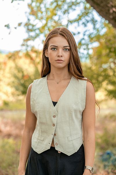 VerdeBlanco Dark Beige Linen Vest - Button Detailed and Sleeveless