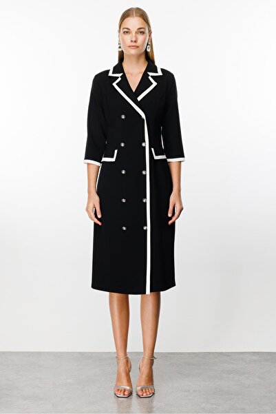 Moda İlgi Modailgi Integrated Double Breasted Long Dress Black