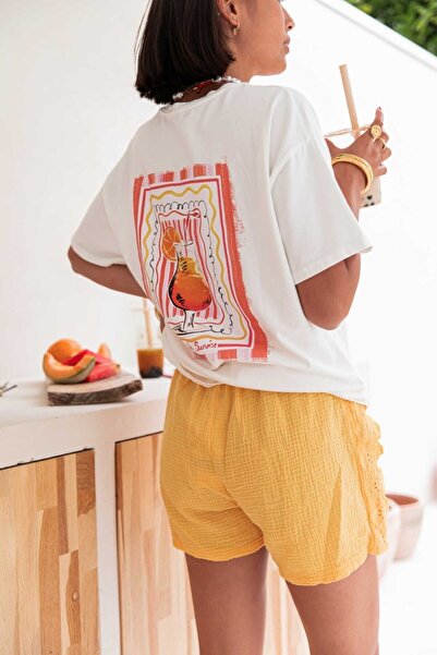 Jose Clothing تي شيرت أبيض كبير الحجم من القطن العضوي مطبوع من سلسلة أمالفي -...