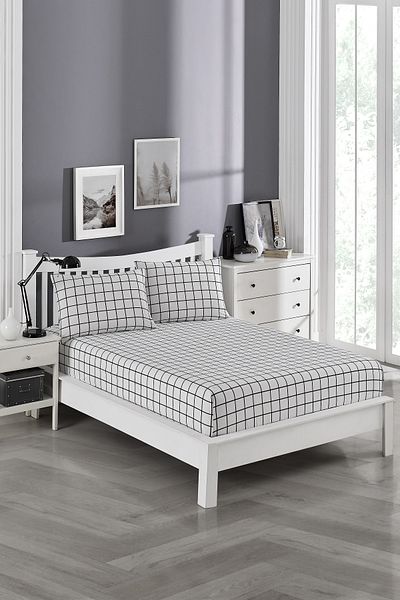 Lydia Home Printed Ranforce Fabric Elastic Fitted Padded Sheet Set