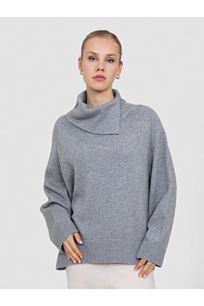 Serianno Kaşmir ve Yün Karışımlı Şal Yaka Kazak KZK8216GRI