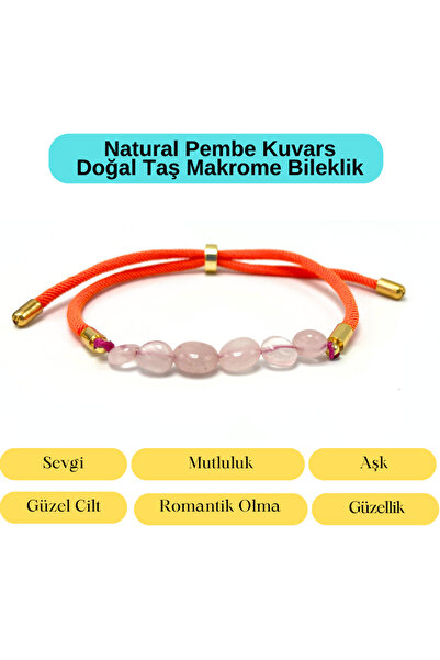 YILDIZ DOĞAL TAŞ Sertifikalı Natural Pembe Kuvars Doğal Taş Makrome Bileklik ...