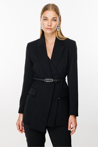 Moda İlgi Black Double Breasted Fashion Jacket - Double Layer and Belt