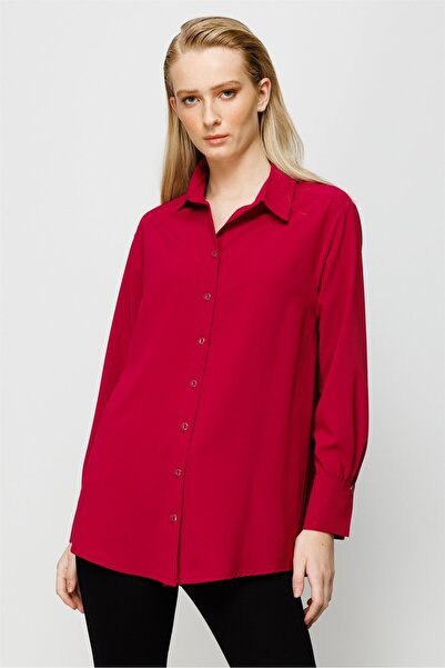 Moda İlgi Modailgi Düşük Omuzlu Salaş Gömlek Fuşya