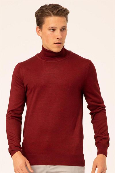 SÜVARİ Süvari Comfortable Half Fisherman Wool Red Knitwear