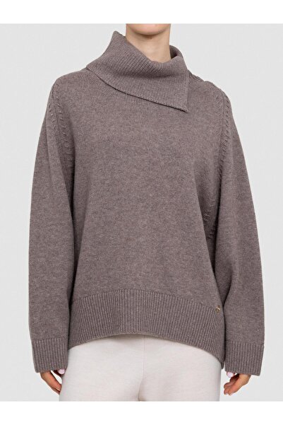 Serianno Kaşmir ve Yün Karışımlı Şal Yaka Kazak KZK8216VİZON