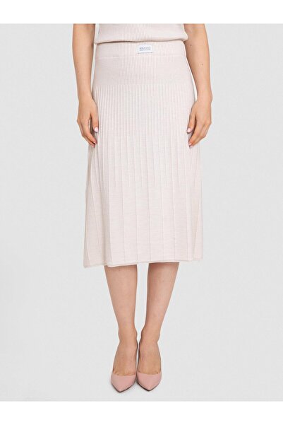 Serianno %100 Organik Yün Fitilli Midi Etek Etk8676taş