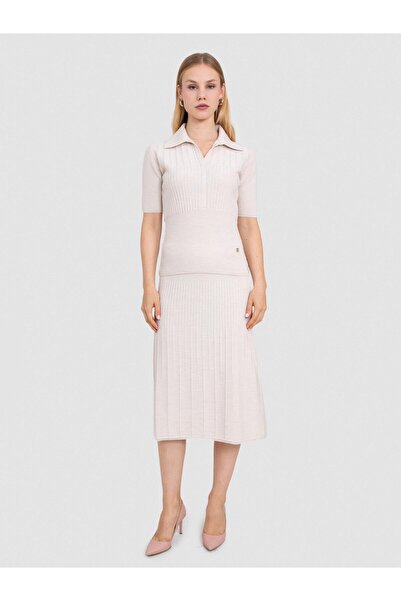 Serianno %100 Organik Yün Fitilli Midi Etek Etk8676taş