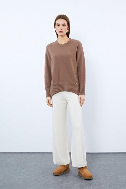 Serianno Organik Pamuk ve Yün Karışımlı Örgü Detaylı Bisiklet Yaka Kazak