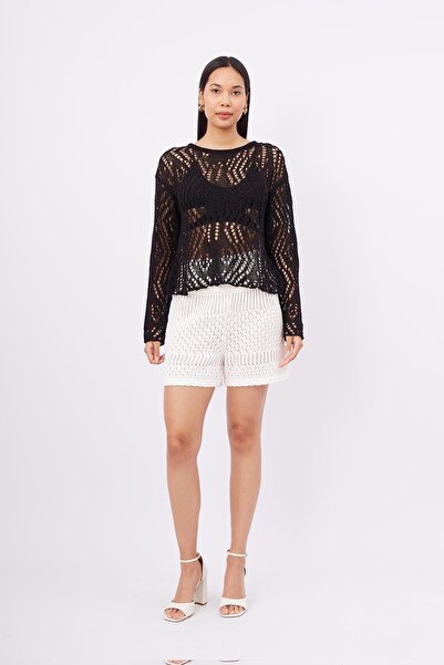 Peraluna Amy Top Ajur Örgü Kadın Bluz - Siyah