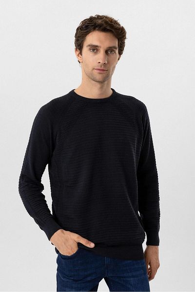SÜVARİ Süvari O Neck Links Knitted Cotton Navy Blue Men's Knitwear