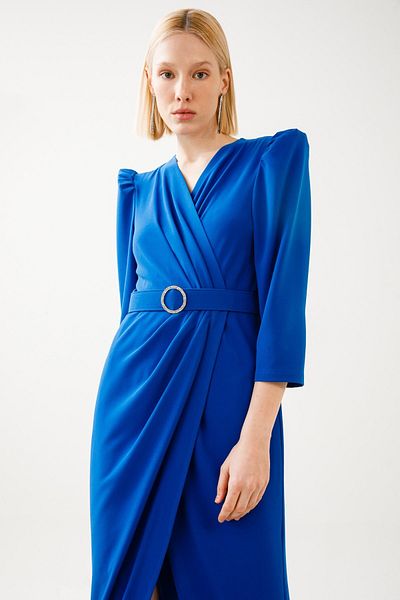 Moda İlgi Φόρεμα Modailgi με διπλό στήθος Midi Size Saks