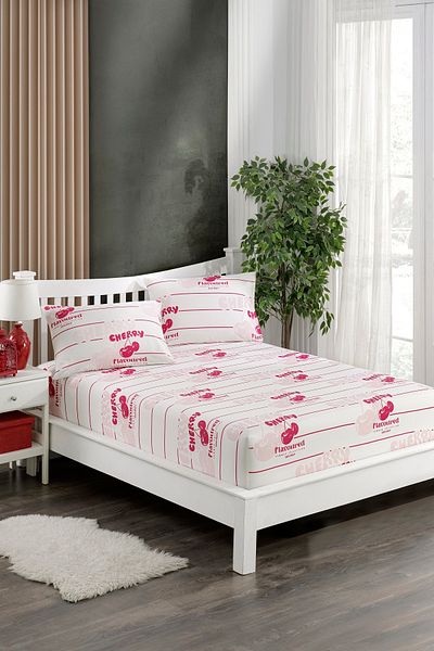 Lydia Home Printed Ranforce Fabric Elastic Fitted Padded Sheet Set