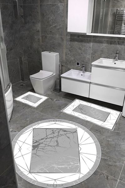 CENTER AVM Σετ μπάνιου που απορροφά το νερό, σφουγγάρι με γέμιση τριπλή πλένεται στο πλυντήριο Λευκό γκρι