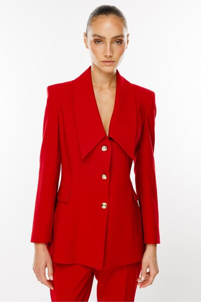 Moda İlgi Modailgi Kırlangıç Yaka Uzun Ceket Kırmızı