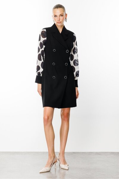 Moda İlgi Modailgi  Kolları Puan Jakarlı Kruvaze Elbise Siyah