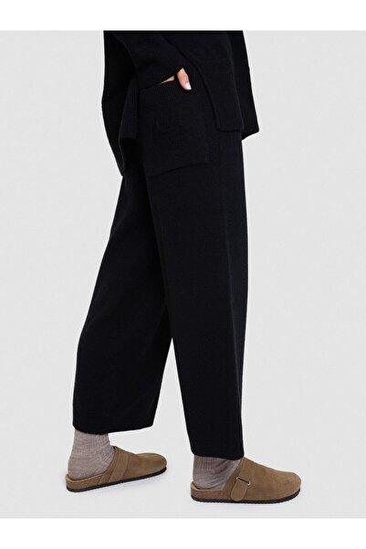 Serianno Organik Yün Ve Pamuk Karışımlı Şerit Örgü Detaylı Bol Paça Pantolon ...