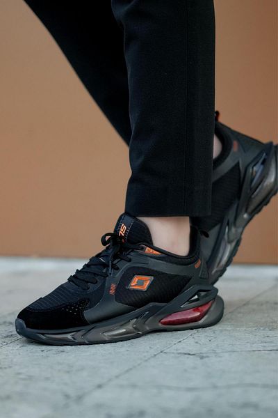 SOLAZER Men's Black Orange Sneaker Casual Sports Shoes 035