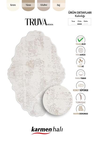 Karmen Halı Truva 8361 Özel Kesim Krem Halı Bej Detaylı Kalın Akrilik Tozuaz ...