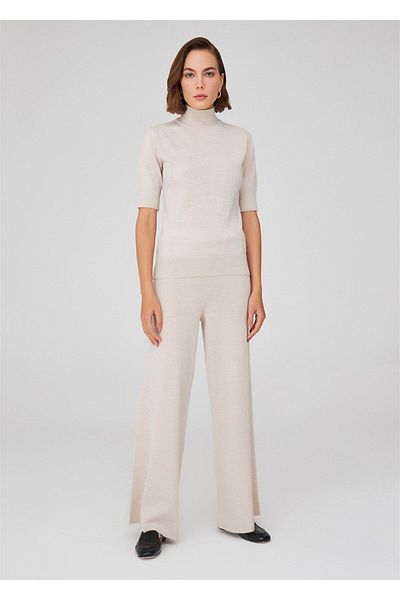 Peraluna Betty Blouse - ζιβάγκο, κοντό μανίκι, λεπτό σχέδιο, γυναικεία πλεκτή μπλούζα Ecru Melange