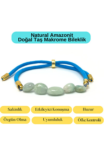 YILDIZ DOĞAL TAŞ Sertifikalı Natural Amazonit Doğal Taş Makrome Bileklik Ayar...