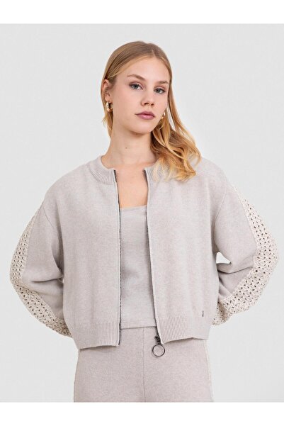 Serianno Kaşmir Karışımlı  Ajur Detaylı Fermuarlı Hırka HRK8840TAS