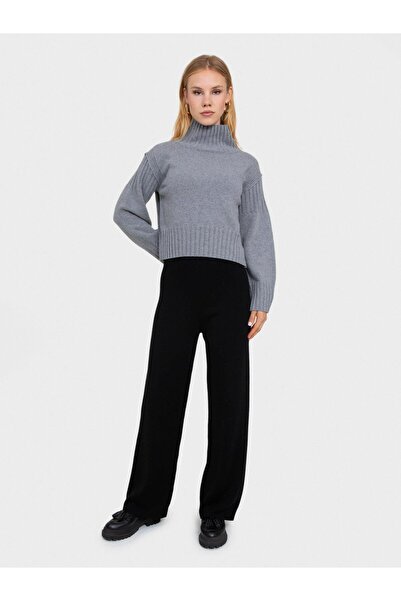 Serianno Dik Yakalı Örgü Oyunlu Kazak KZK6072GRI