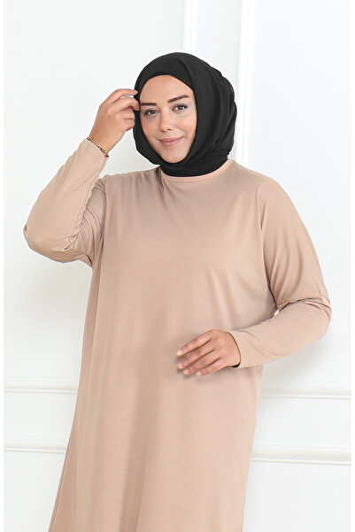 sefamerve Büyük Beden Mevsimlik Rahat Kesim Basic Tunik 8738-04 Sütlü kahve