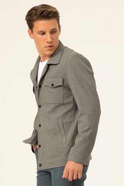 SÜVARİ Süvari Slim Fit Poly Viscose Spring Gray Men's Coat