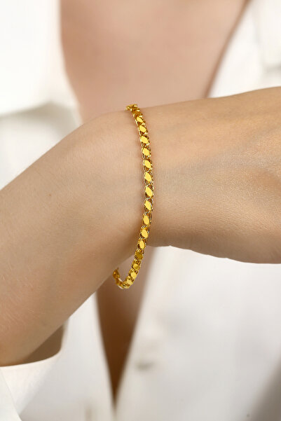 Altınkesesi 14 Ayar Altın Pullu Parlak Halep Bileklik Sarı 4 Mm