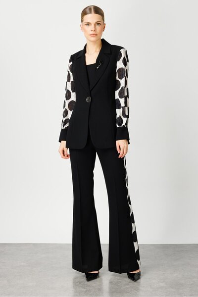 Moda İlgi Modailgi Kolları Puantiye Desenli Tek Düğme Ceket Siyah