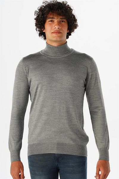 SÜVARİ Süvari Comfortable Fit Wool Acrylic Plain Full Fisherman Gray Men's Knitwear