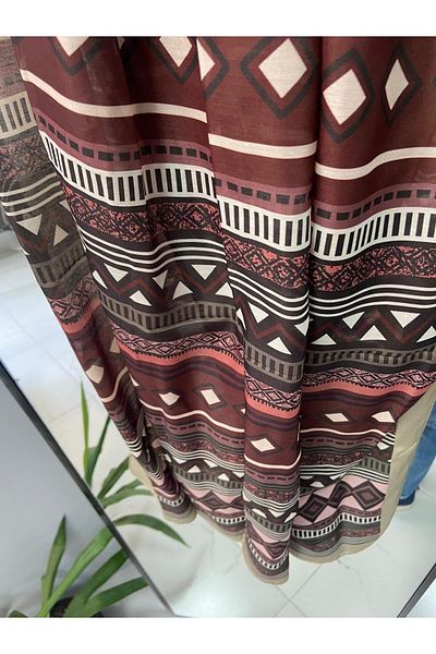 AMİNENESİL Aminenesil Moda Cashmere Μαλακό Βαμβακερό Σάλι Καφέ Μπεζ Χρώμα