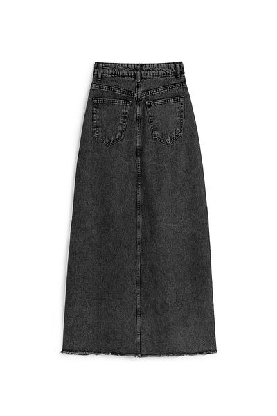 praye Fusta lungă din denim cu ciucuri de culoare afumată