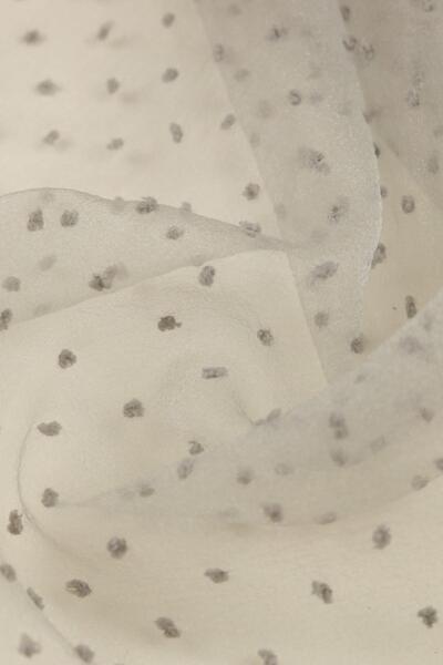 Kumaş Deposu Floklu Dalya Organze Gri Rengi Kumaş