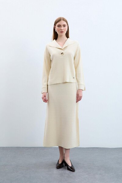 Serianno Organik Pamuk Karışımlı Düğme Detaylı Pullu Kazak