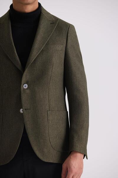 Jakamen Αθλητικό μπουφάν Khaki Slim Fit με μυτερό γιακά