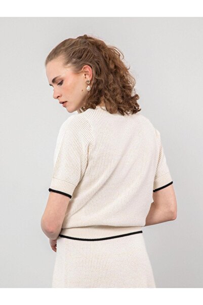 Serianno Organik Pamuk Karışımlı Zıt Renk Detaylı Kazak Kzk9498kemık