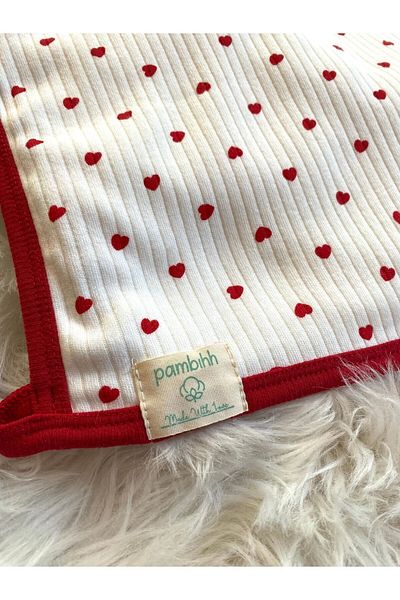 Tiny World Red Heart Natural Cotton 80X90 cm Double Layer Baby Blanket