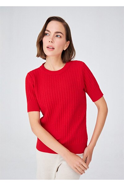 Peraluna Crew Neck Half Sleeve Cashmere Blend Women's Knitwear Blouse - Red