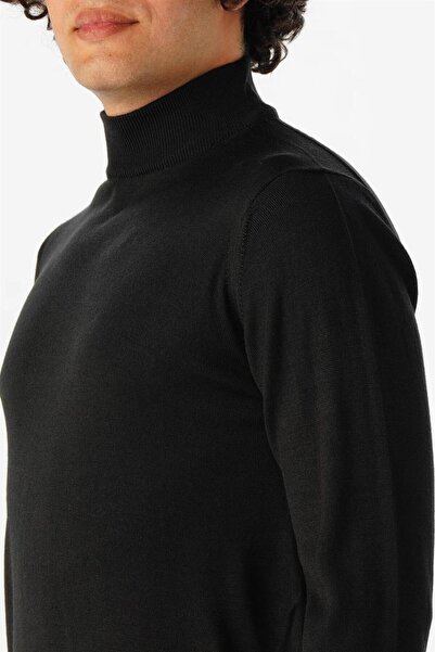 SÜVARİ Süvari Rahat Kalıp Yarım Balıkçı Yünlü Siyah Triko