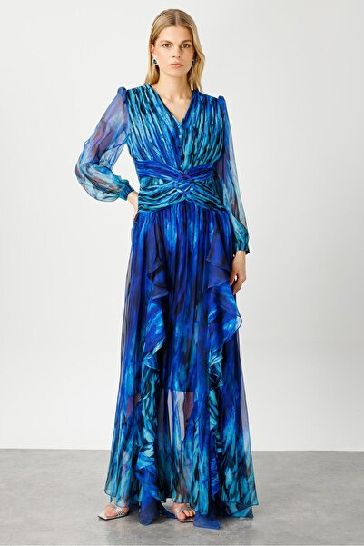 Moda İlgi Modailgi Pliseli Volan Detaylı Elbise Saks