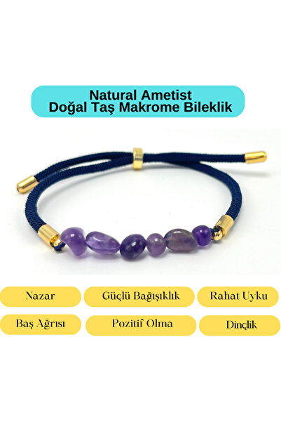 YILDIZ DOĞAL TAŞ Sertifikalı Natural Ametist Doğal Taş Makrome Bileklik Ayarl...